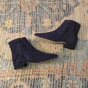 Free People Navy Fringe Bootie Size 37/6.5